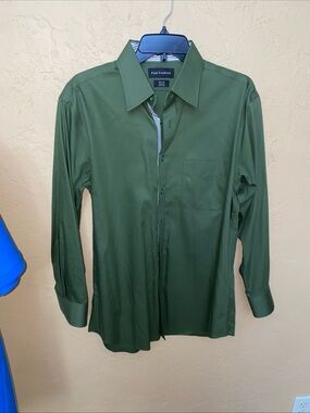 Paul Fredrick Olive Green Long-Sleeve Dress Shirt